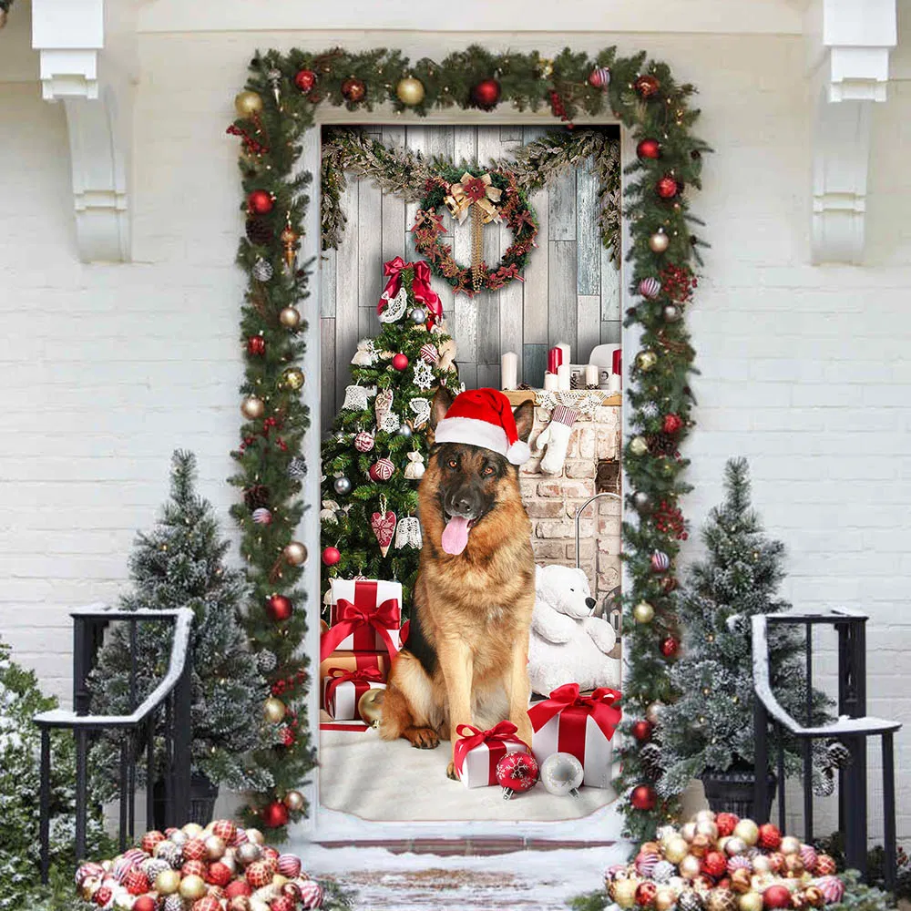 German Shepherd Christmas Door Cover