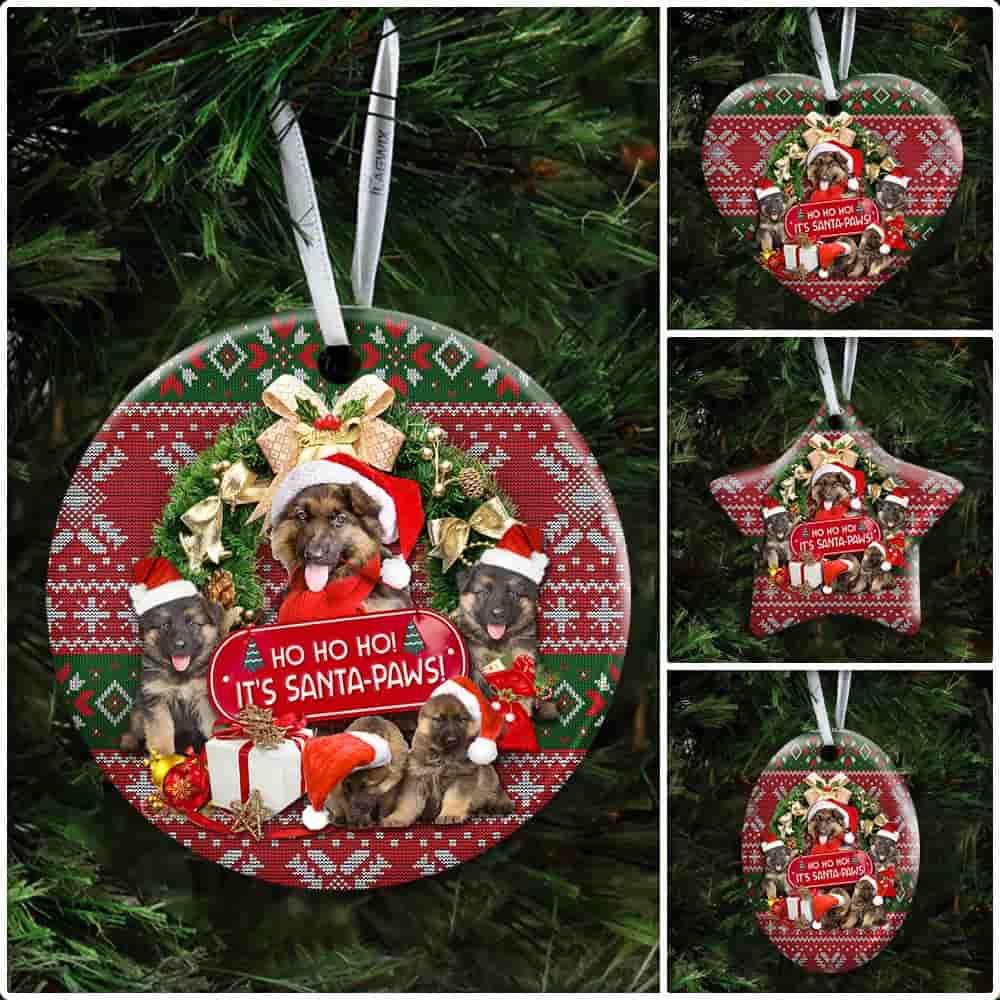 German Shepherd Ho Ho Ho It’s Santa-Paws Ceramic Ornament