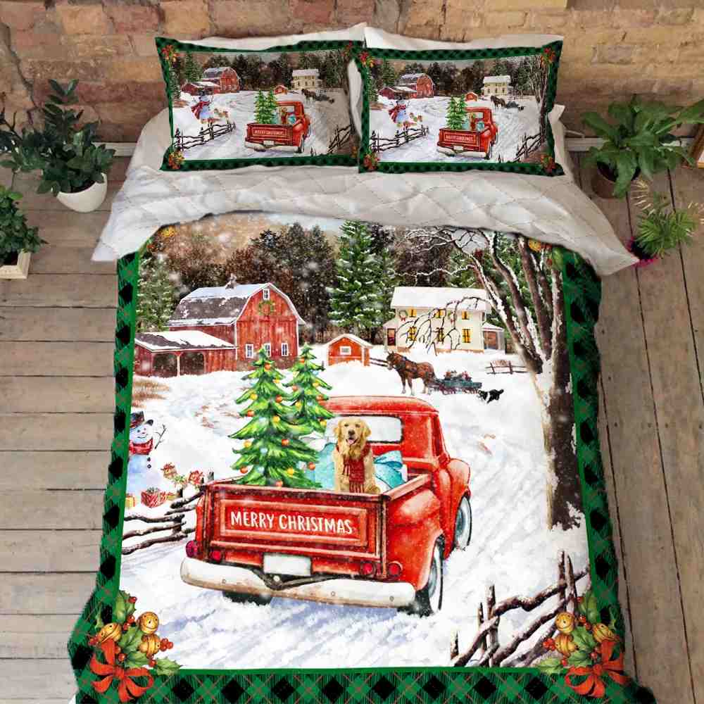 Red Truck Christmas Quilt Bedding Set