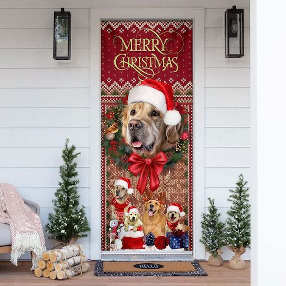 Golden Retriever Happy House Christmas Door Cover