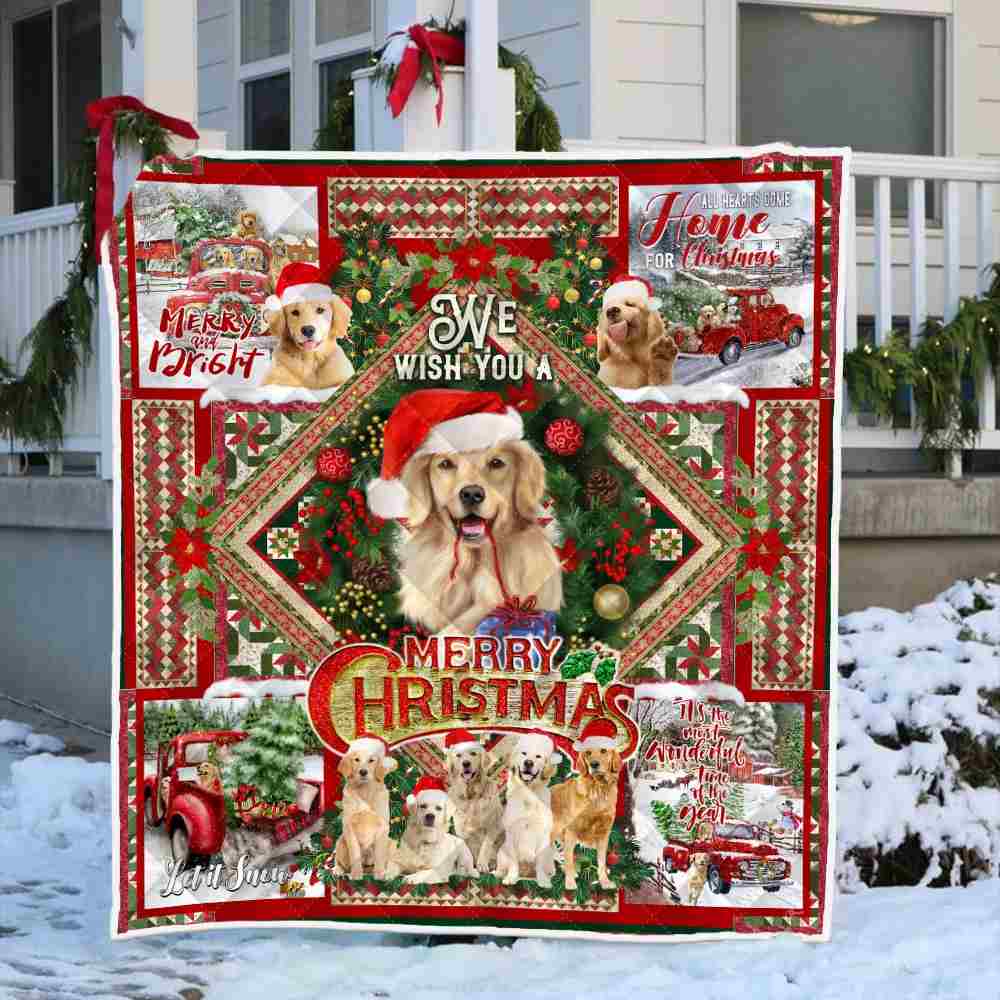 Golden Retriever Merry Christmas Quilt Blanket