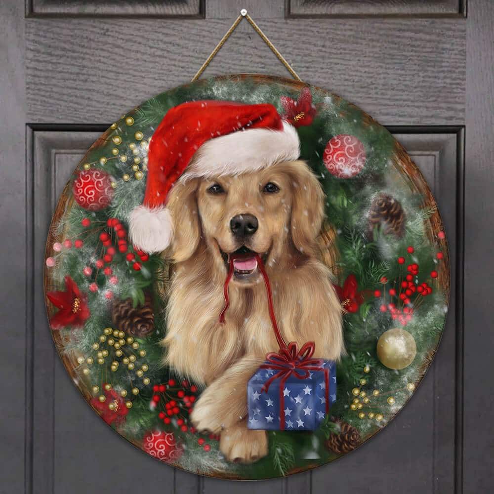 Golden Retriever Merry Christmas Wooden Sign - Dog Christmas Wooden Sign