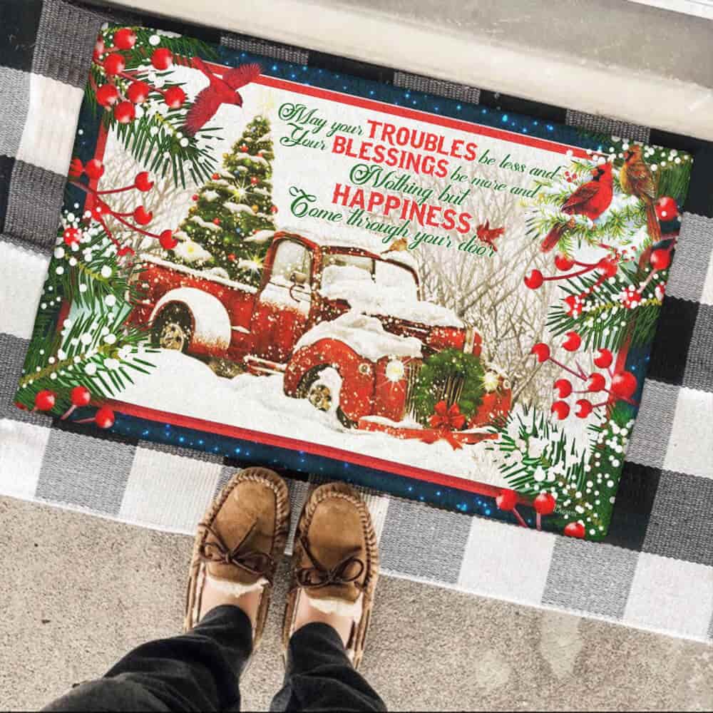 Happiness Come Through Your Door, Red Truck Christmas Home Doormat