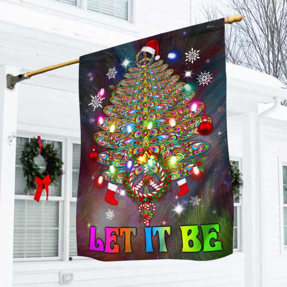 Hippie Christmas Flag Dragonfly Tree Let It Be