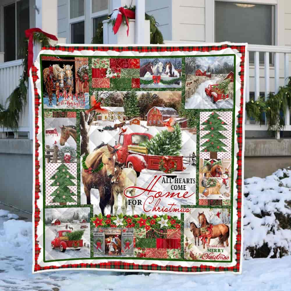 Horse Farm Merry Christmas Quilt Blanket