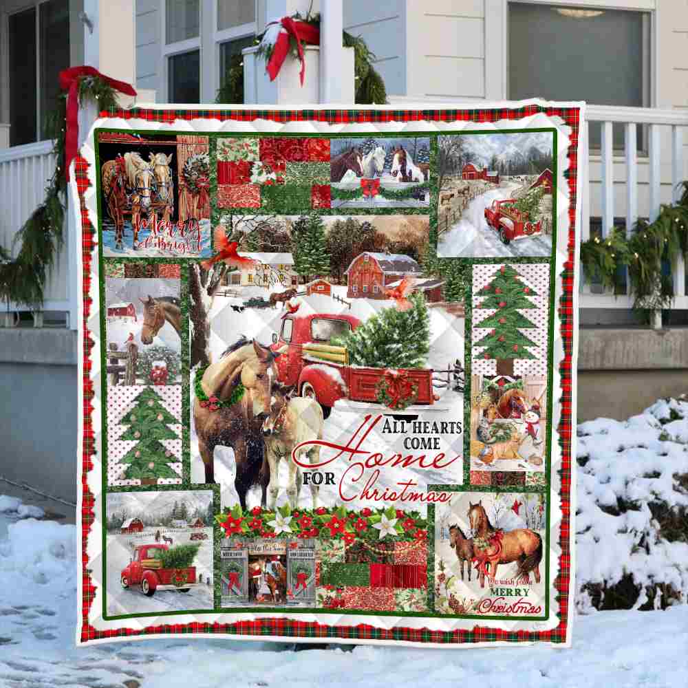 Horse Farm Merry Xmas Quilt Blanket
