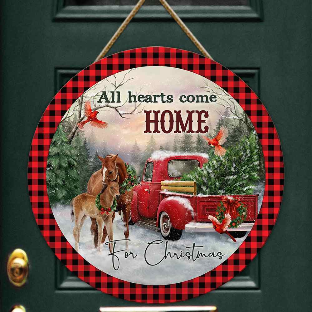 Horse Wooden Sign All Hearts Come Home For Christmas