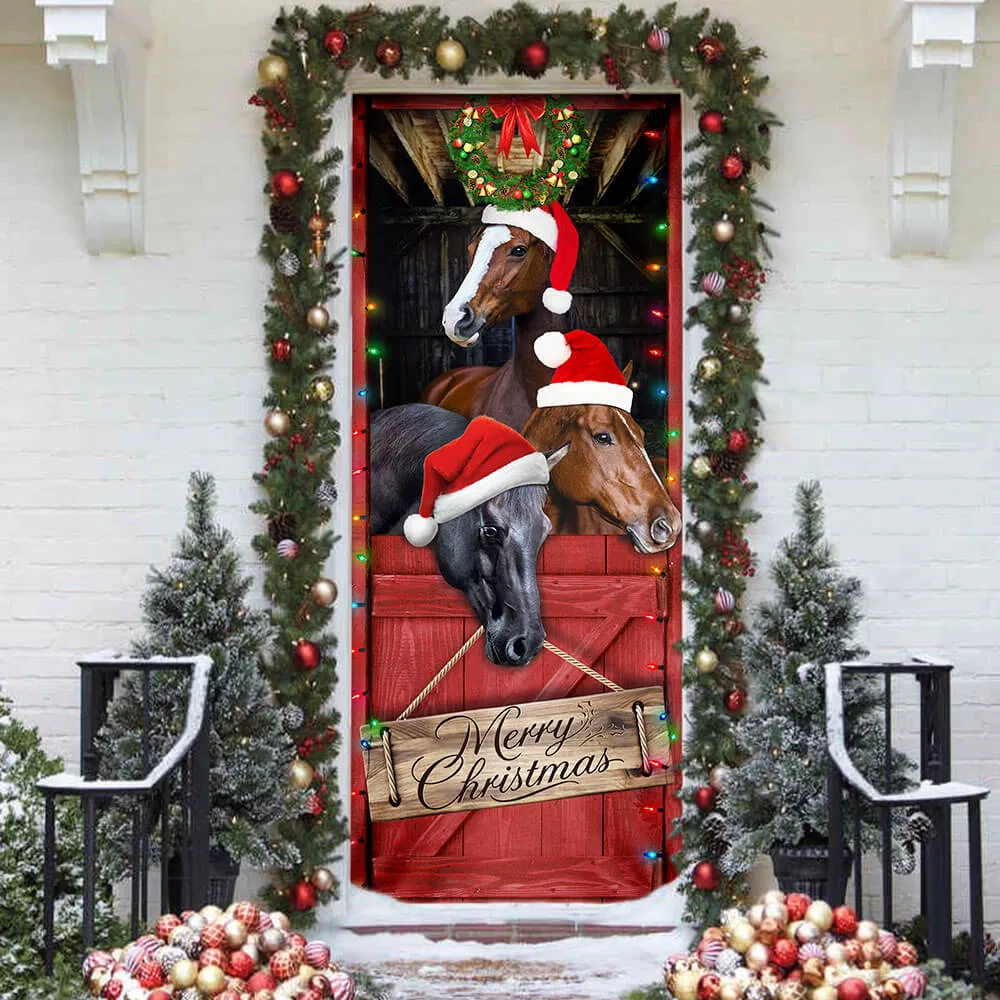 Horse. Merry Christmas Door Cover