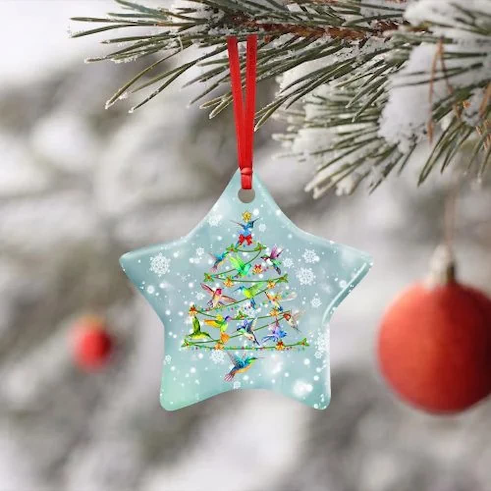 Hummingbird Christmas Tree Ceramic Ornament - Christmas Tree Ceramic Ornament