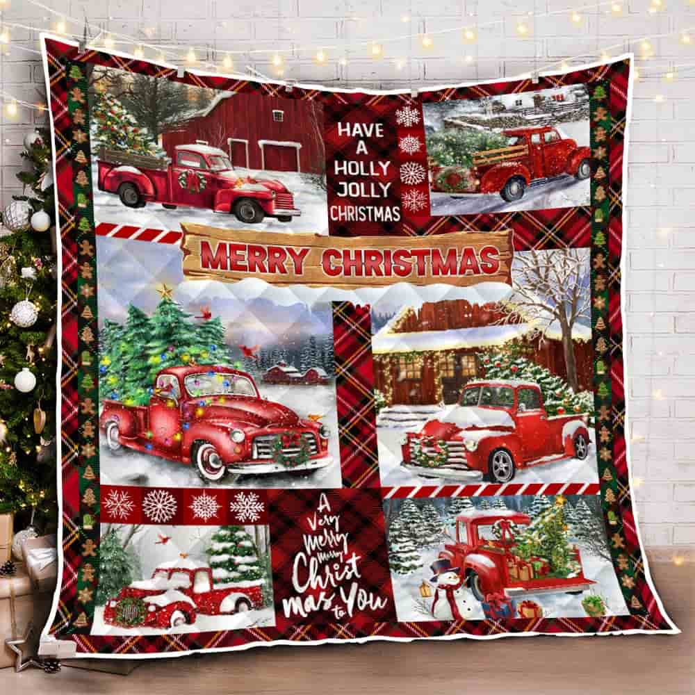 It’s The Most Wonderful Time Red Truck Christmas Quilt Blanket