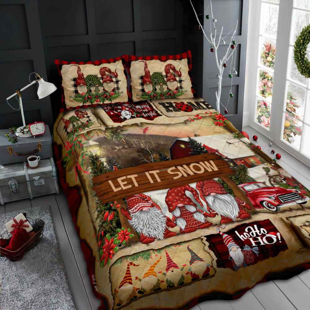 Let It Snow Gnome Christmas Quilt Bedding Set