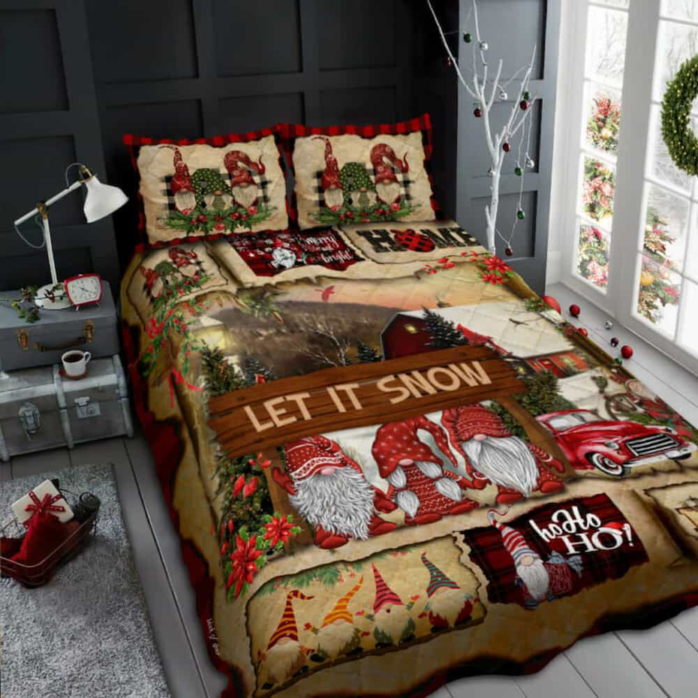 Let It Snow Gnome Christmas Quilt Bedding Set Geembi™ Let it snow 3d Christmas bedding set