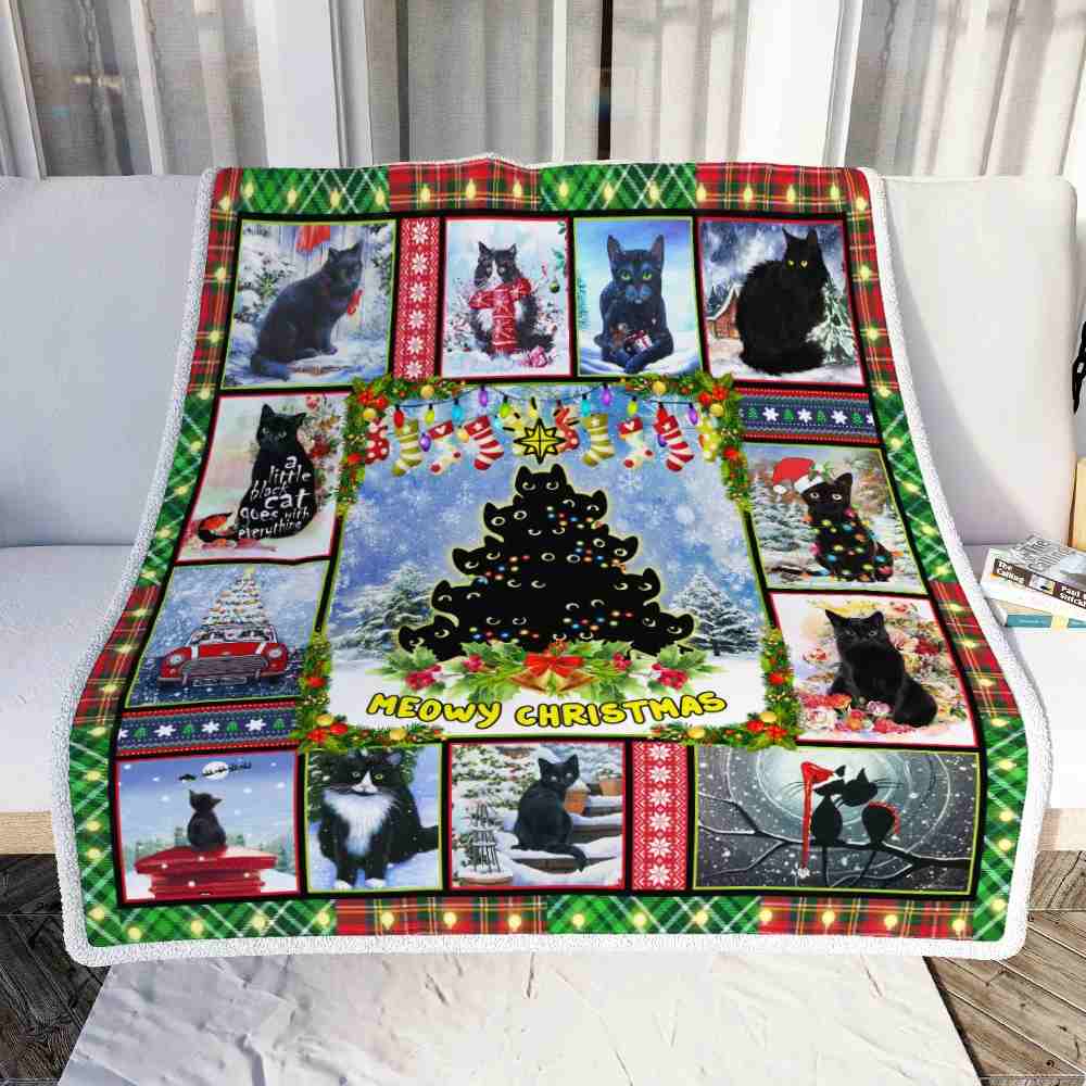 Meowy Christmas Black Cat Lover Sofa Throw Blanket