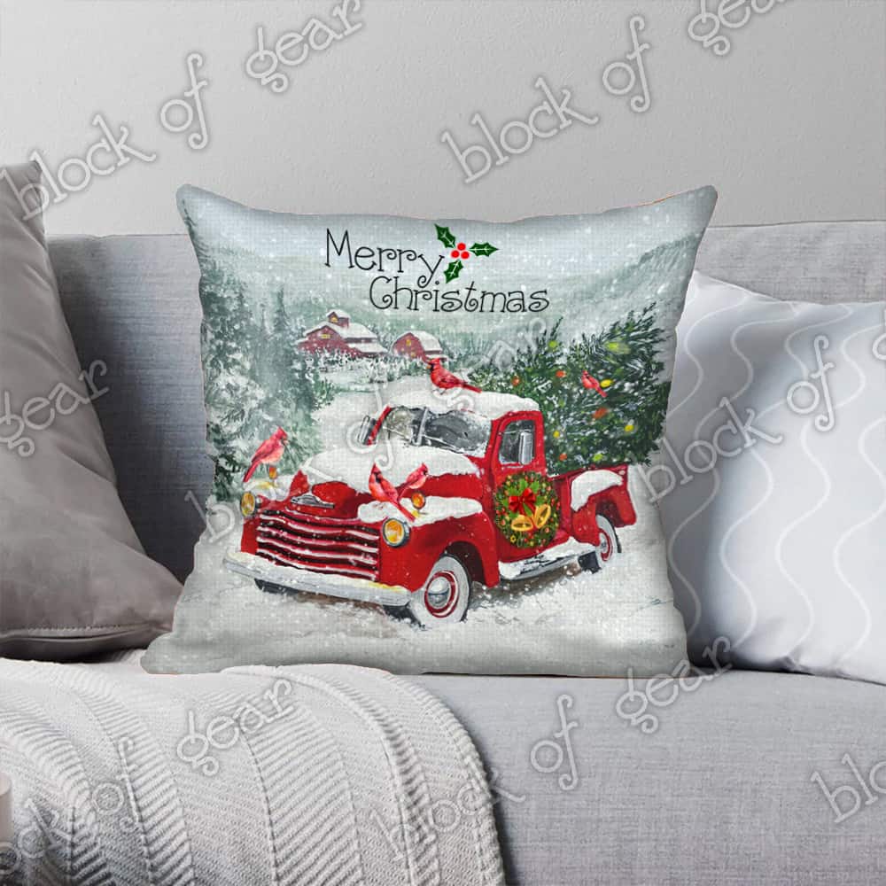 Merry Christmas Red Truck And Cardinal Cushion Cover