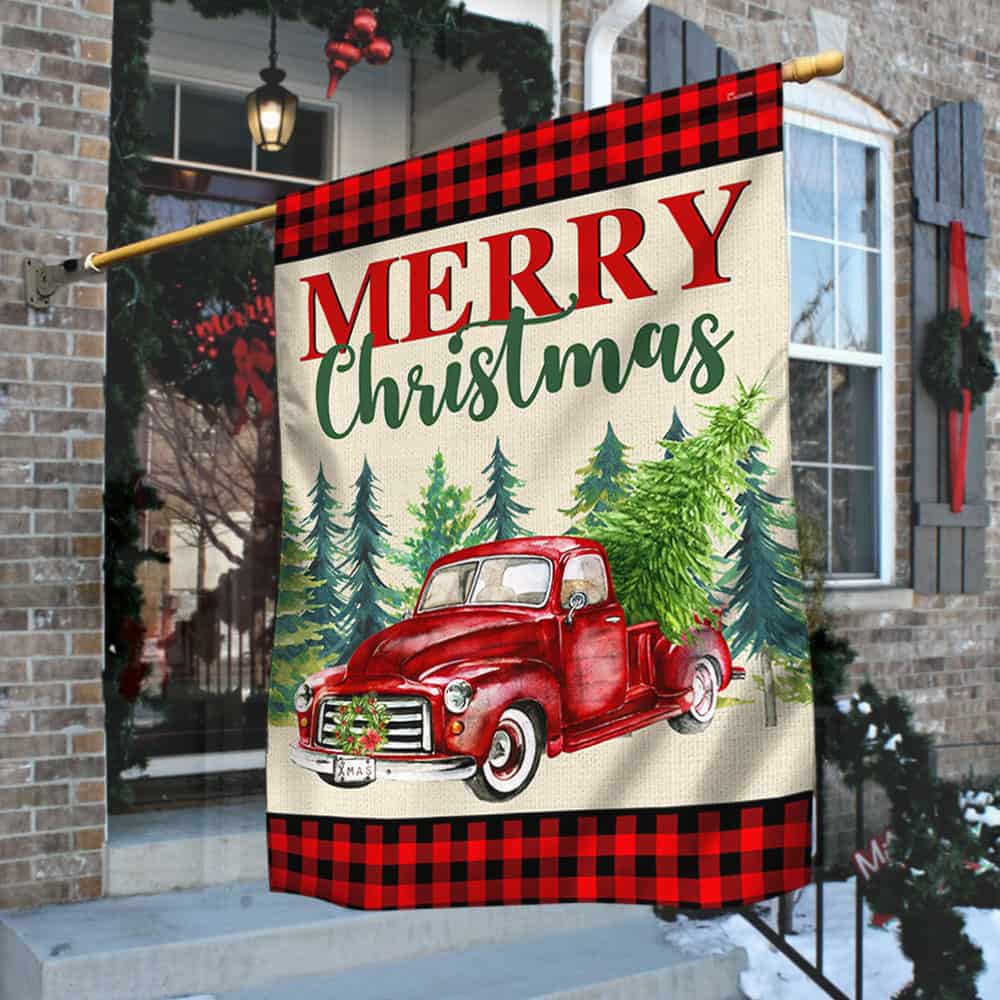 Merry Christmas Red Truck Flag