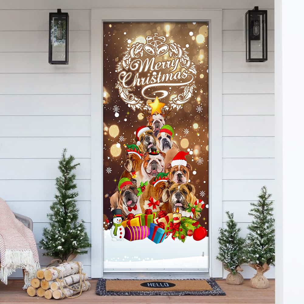 Merry Christmas. Bulldog Christmas Tree Door Cover
