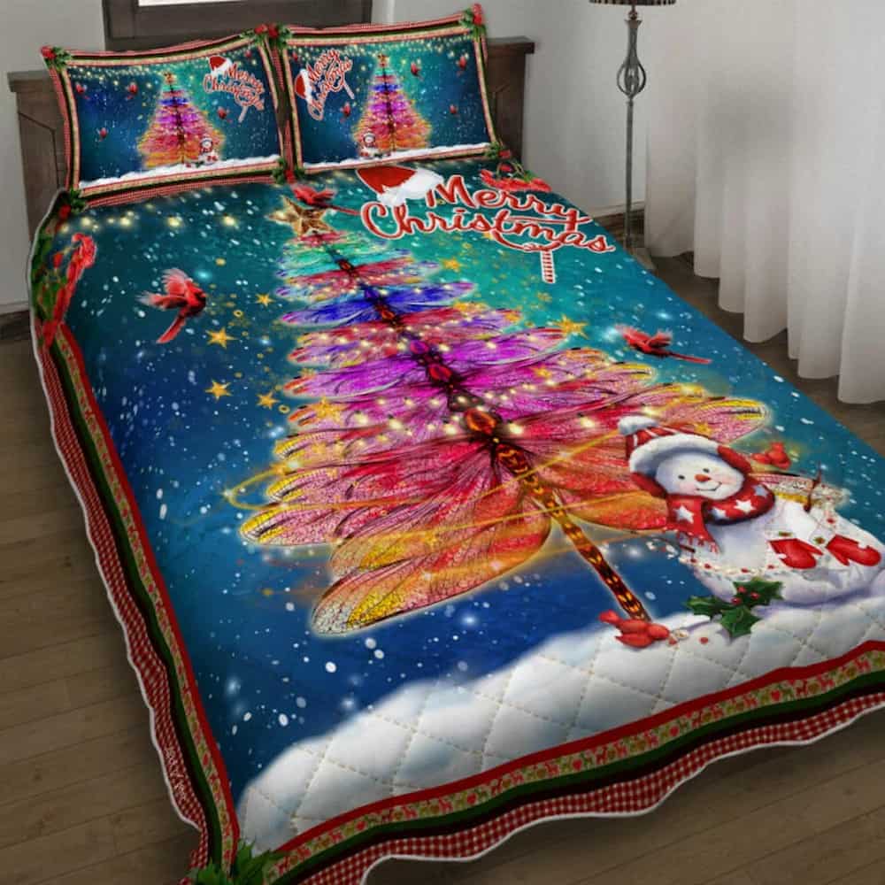 Merry Christmas. Dragonfly Christmas Tree Quilt Bedding Set Geembi™