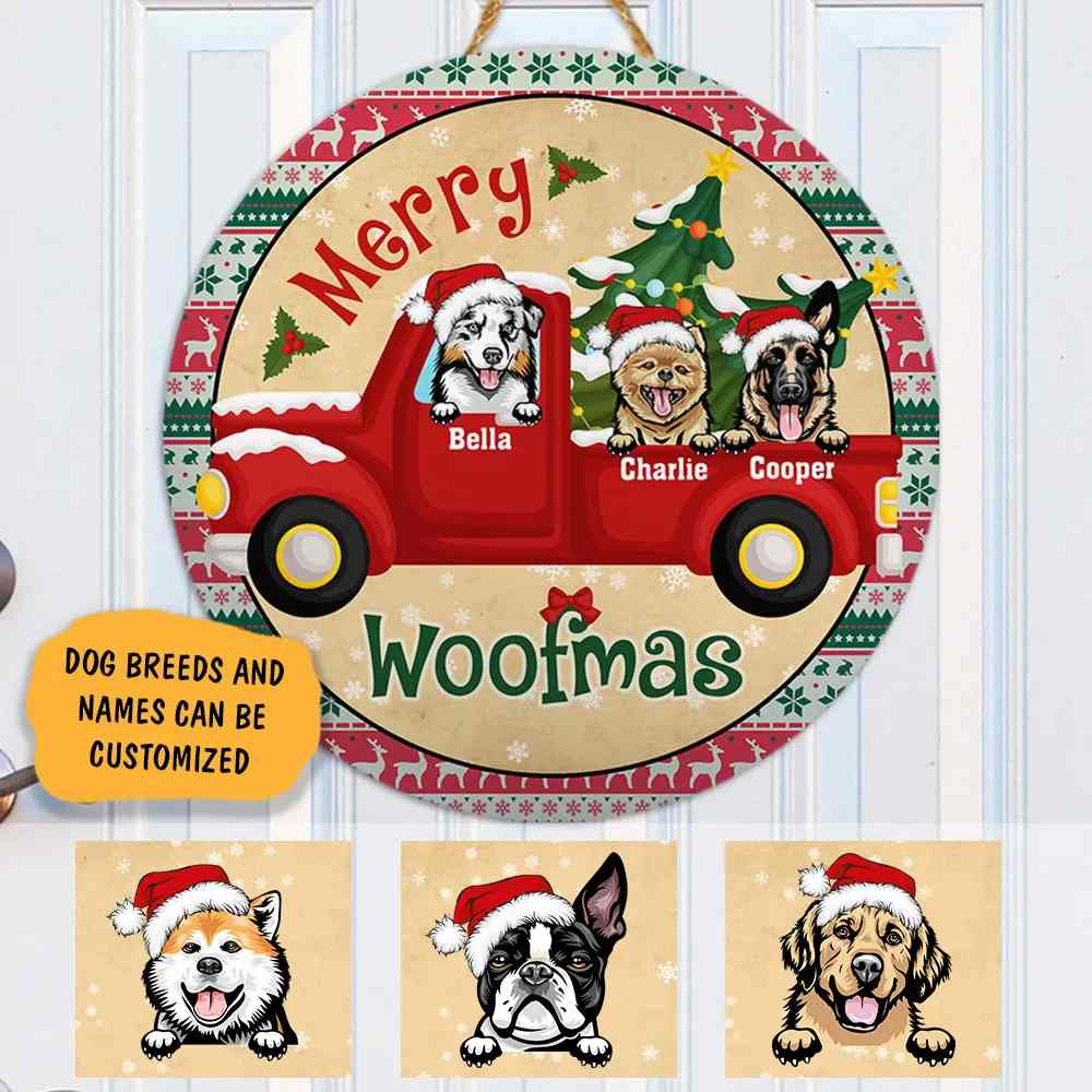 Personalized Christmas Wooden Sign Dog Red Truck