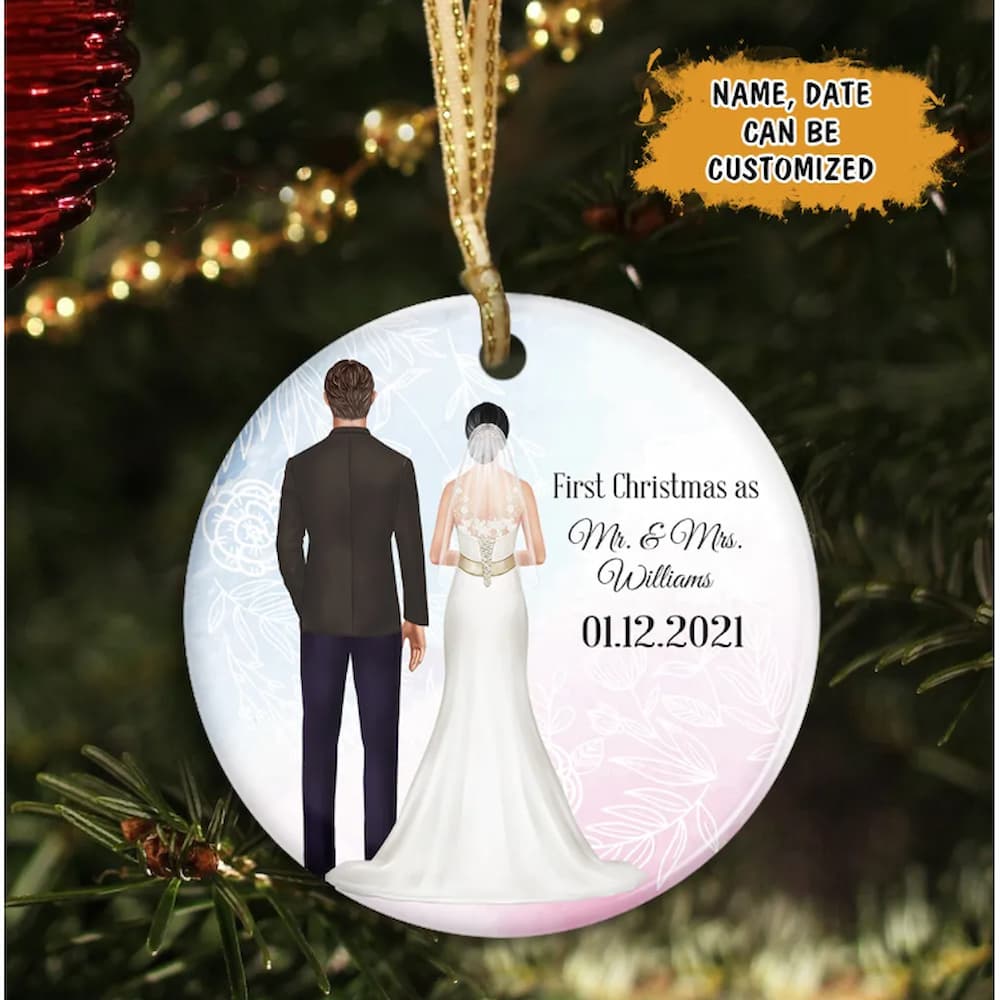 Personalized Ornament Newlywed First Christmas As Mr. and Mrs. Circle Ceramic Ornamen - My first christmas ornament