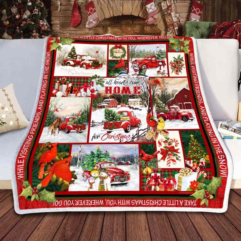 Red Truck All Hearts Come Home For Christmas Sofa Throw Blanket