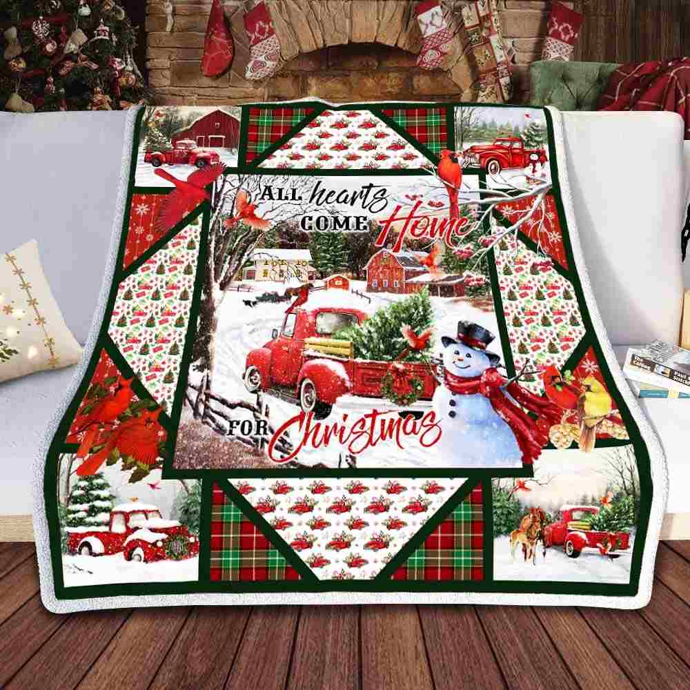 Red Truck All Hearts Come Home Xmas Throw Blanket