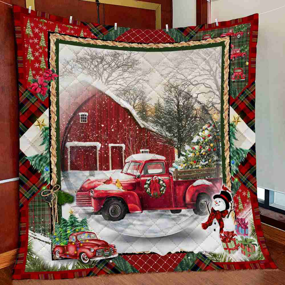 Red Truck Barn Christmas Quilt Blanket