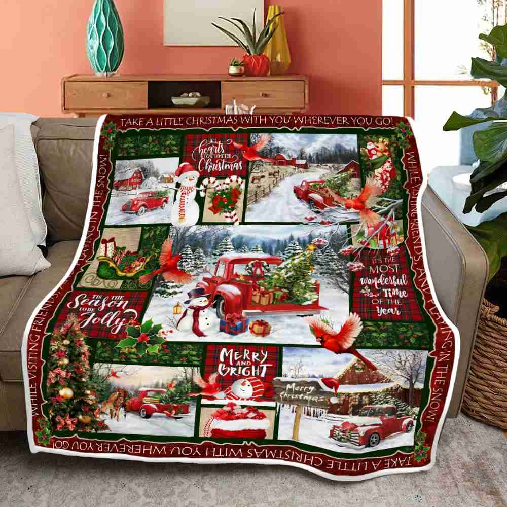 Red Truck Christmas Sofa Throw Blanket Merry And Bright
