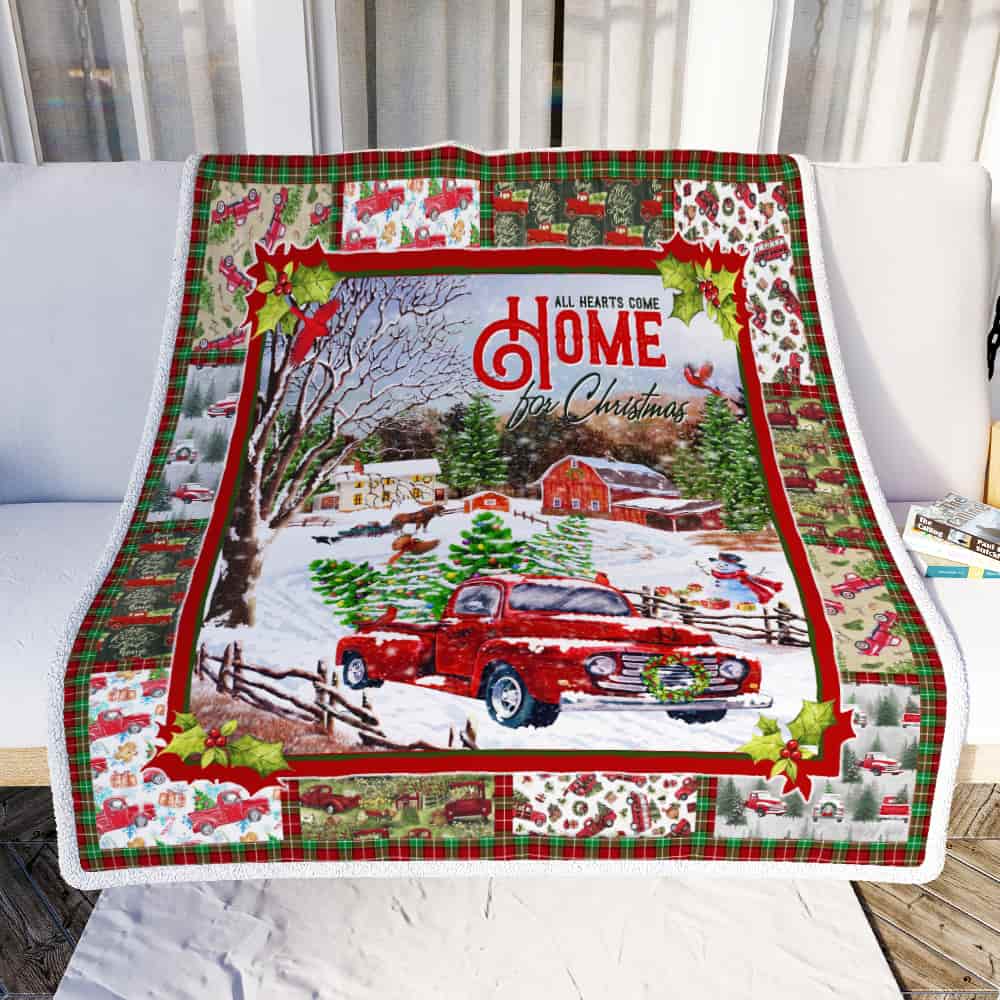 Red Truck. All Hearts Come Home For Christmas Sofa Throw Blanket