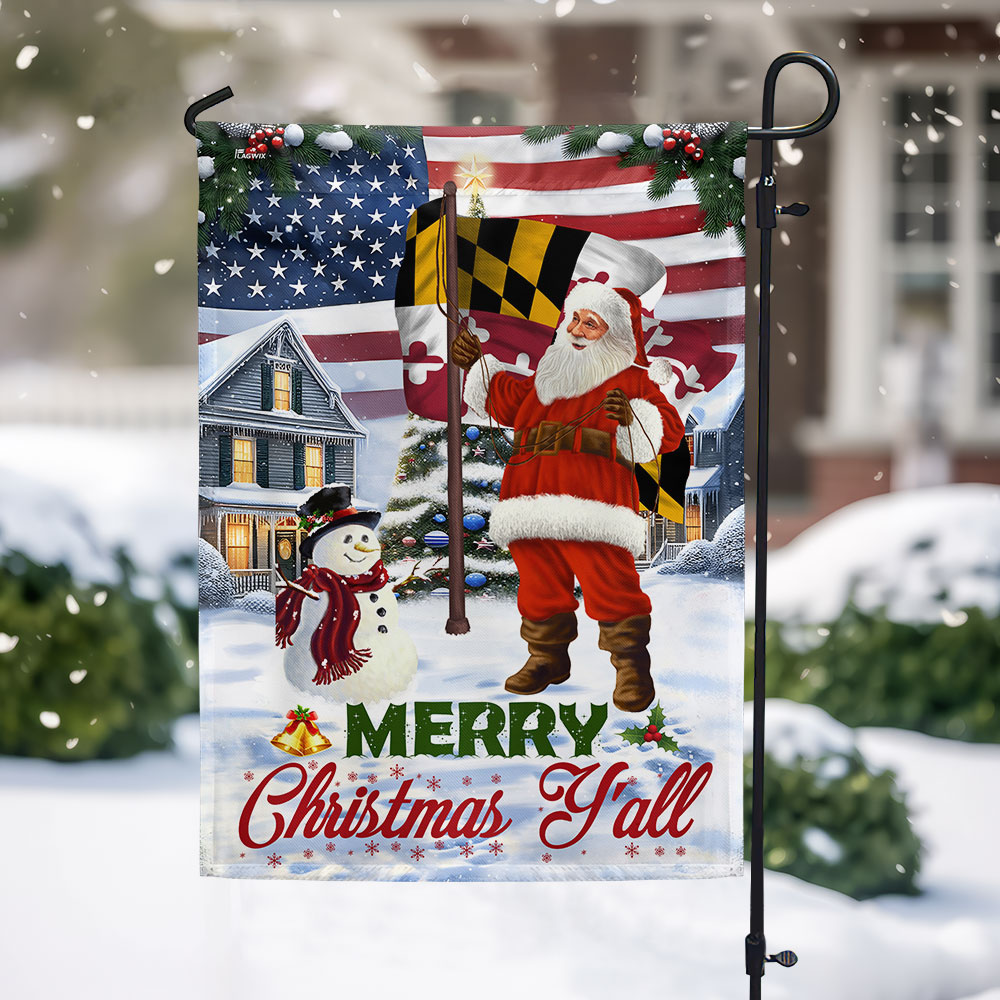 Santa Claus Merry Christmas Y’all, American Maryland Flag