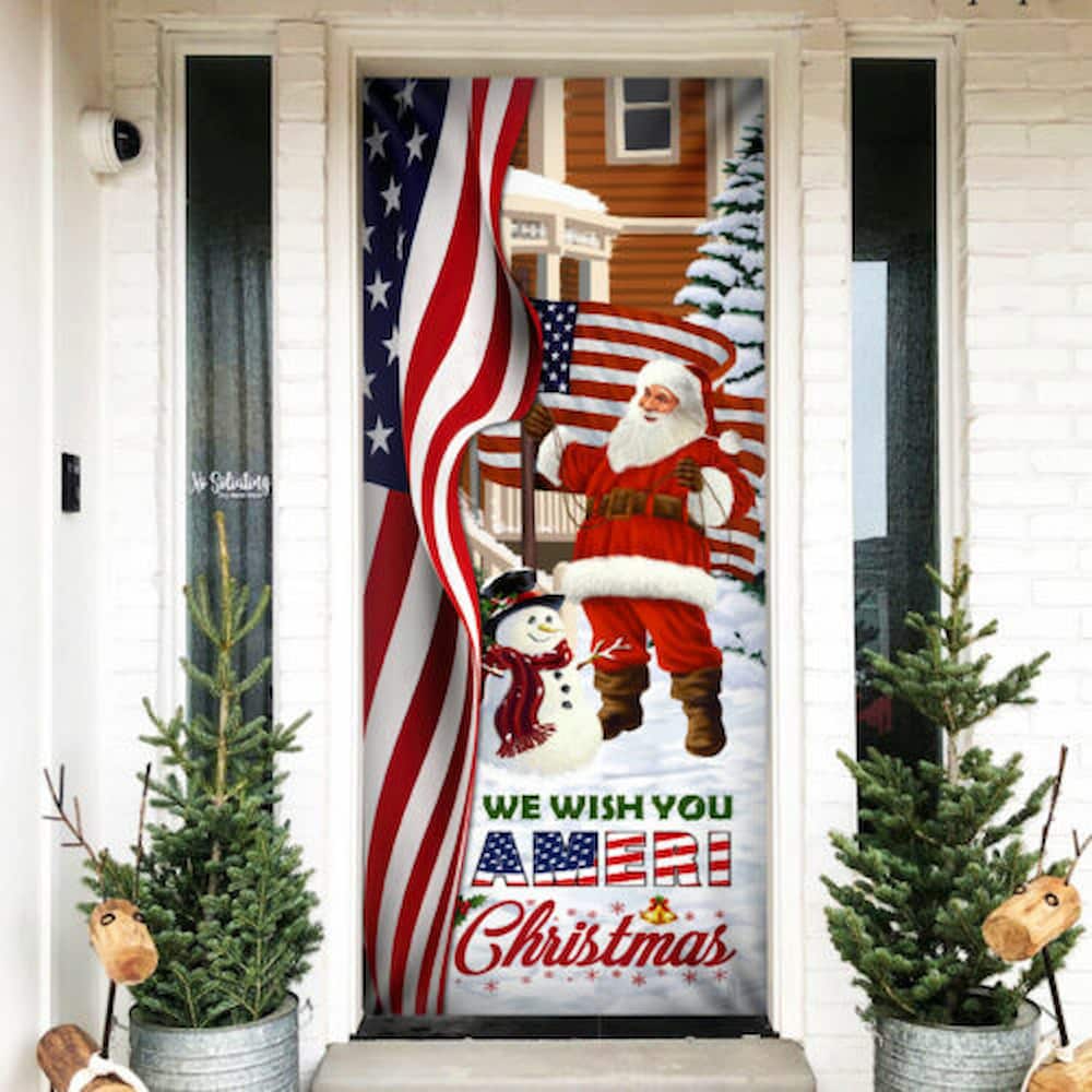 Santa Claus US Door Cover We Wish You Ameri Christmas