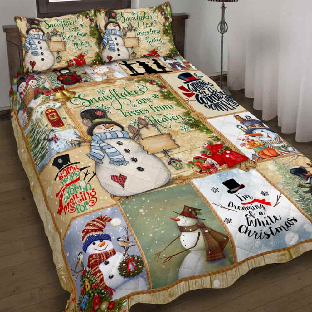 Snowflakes Are Kisses from Heaven , Snowman Quilt Bedding Set Geembi™ Home for Christmas Snowman bedding set
