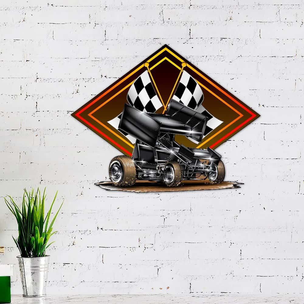 Sprint Car Racing Hanging Metal Sign