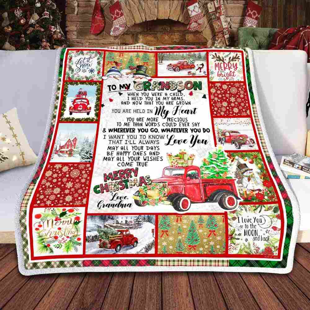 To My Grandson Red Truck Christmas Sofa Throw Blanket