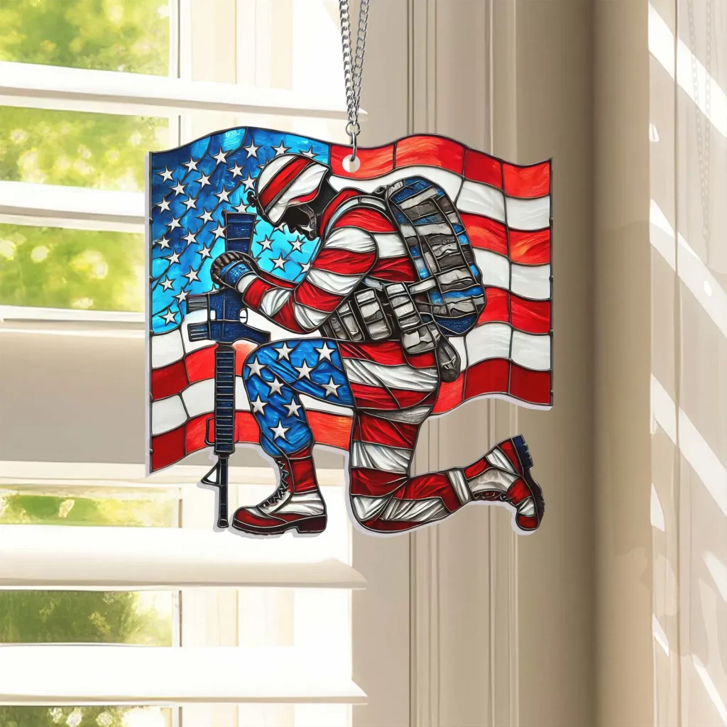 Veterans Days Thank You Veterans Soldier Kneeling Suncatcher Acrylic Hanging