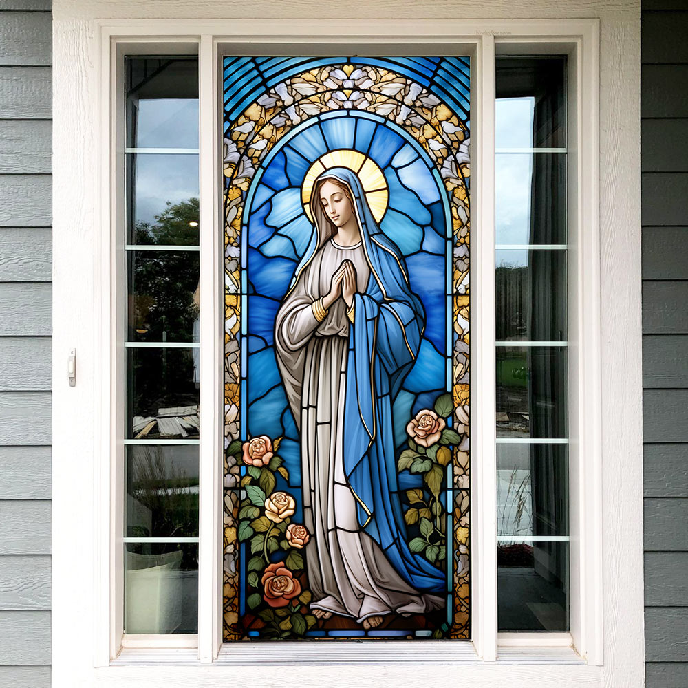 Virgin Mary Stained Glass Door Cover