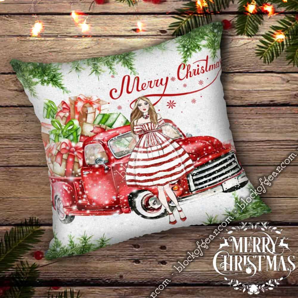 Red Truck and Girl Cushion Cover