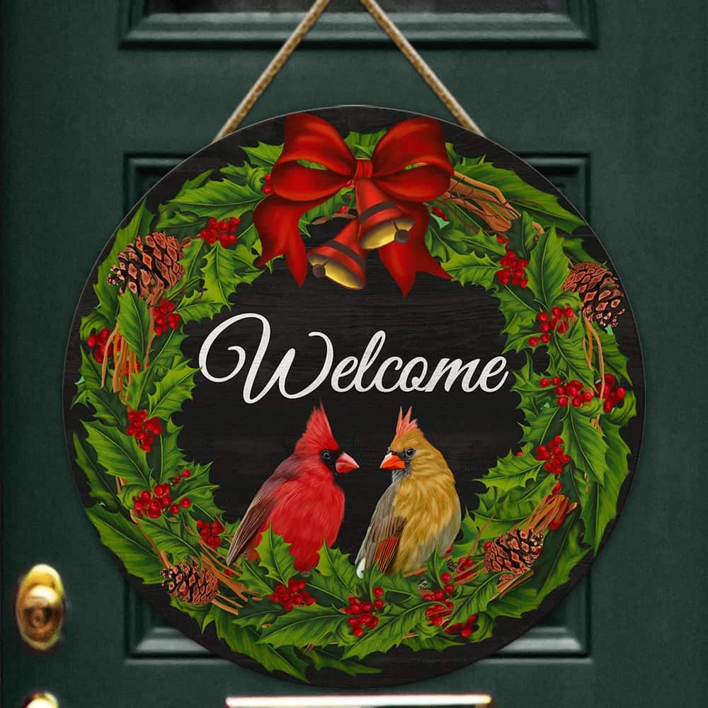 welcome wreath wooden sign