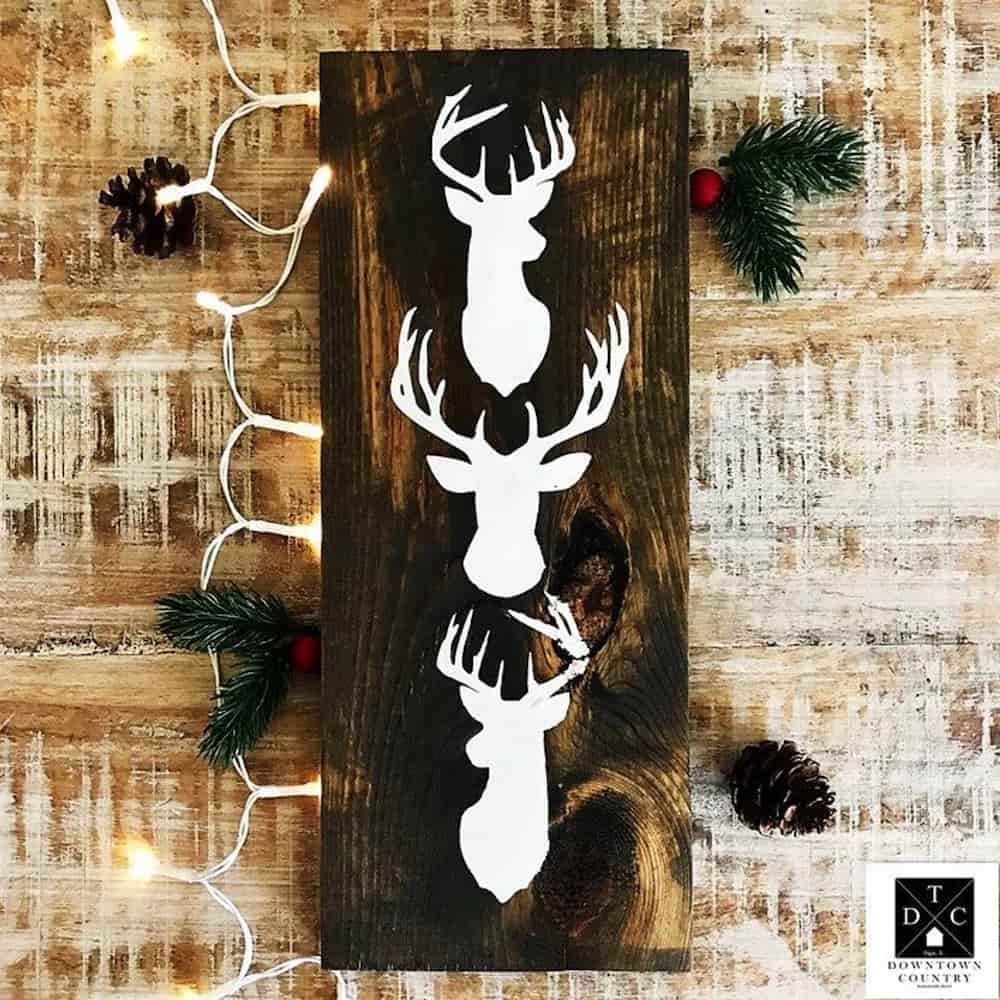 Rustic Christmas Reindeer Wood Sign