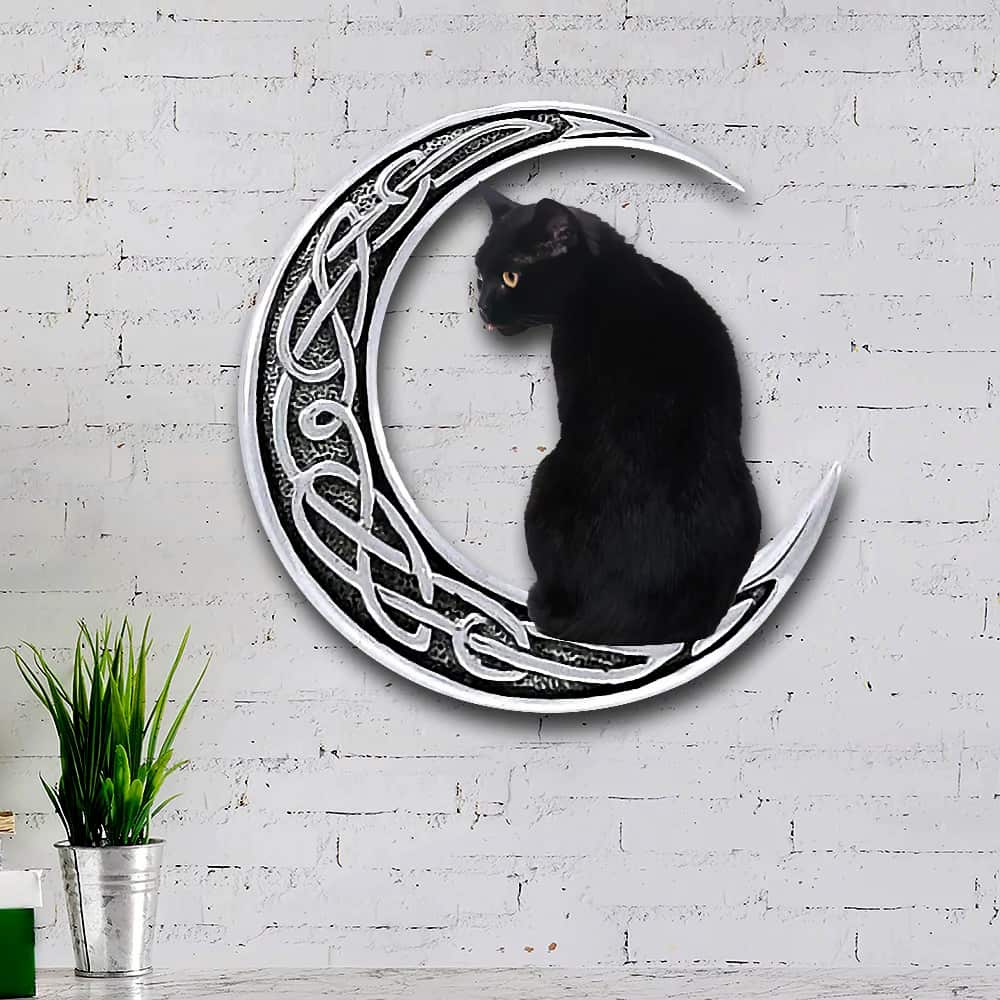 Black Cat On The Moon Hanging Metal Sign