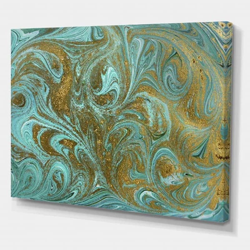 BLUE GREEN AND GOLD MARBLE PAINTING ON CANVAS