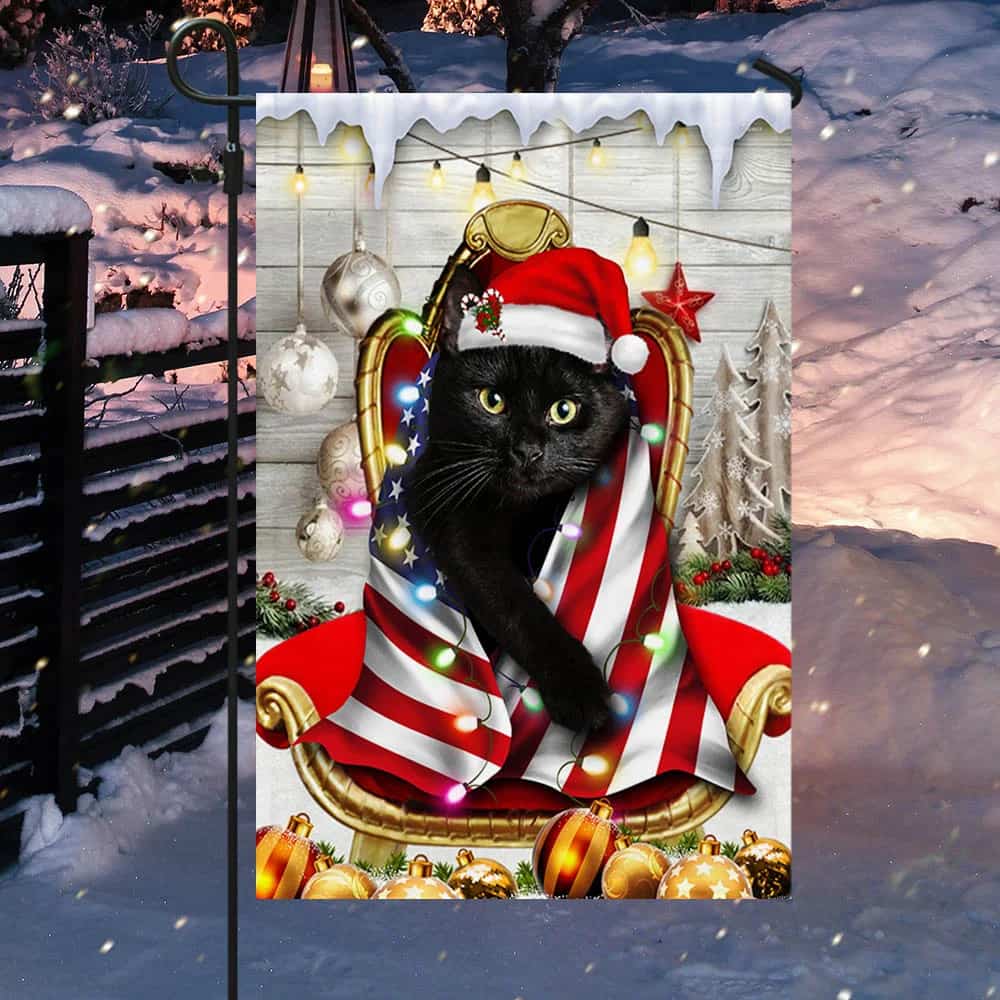 christmas black cat garden flag