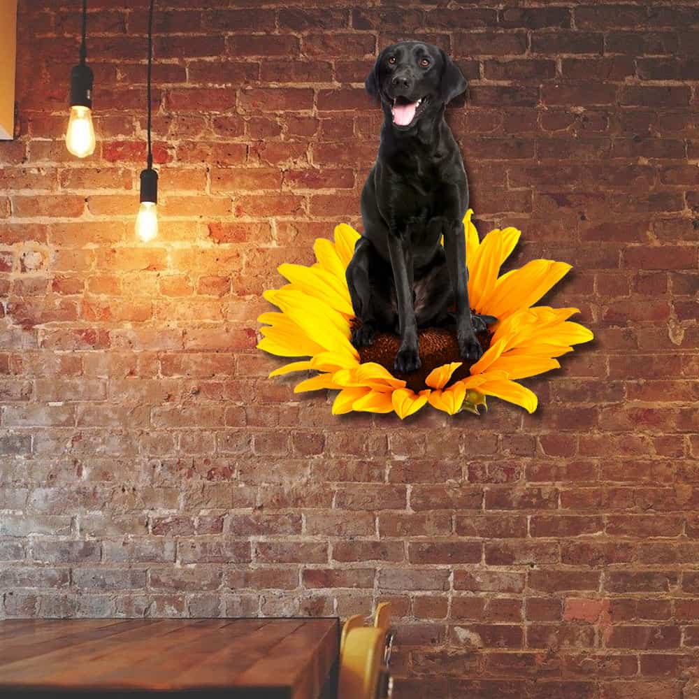 Black Labrador Retriever Sunflower Hanging Metal Sign