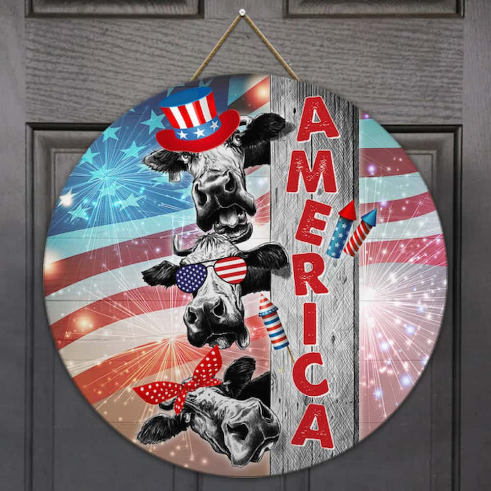 Cow Door Sign America Wooden Sign welcome patriotic
