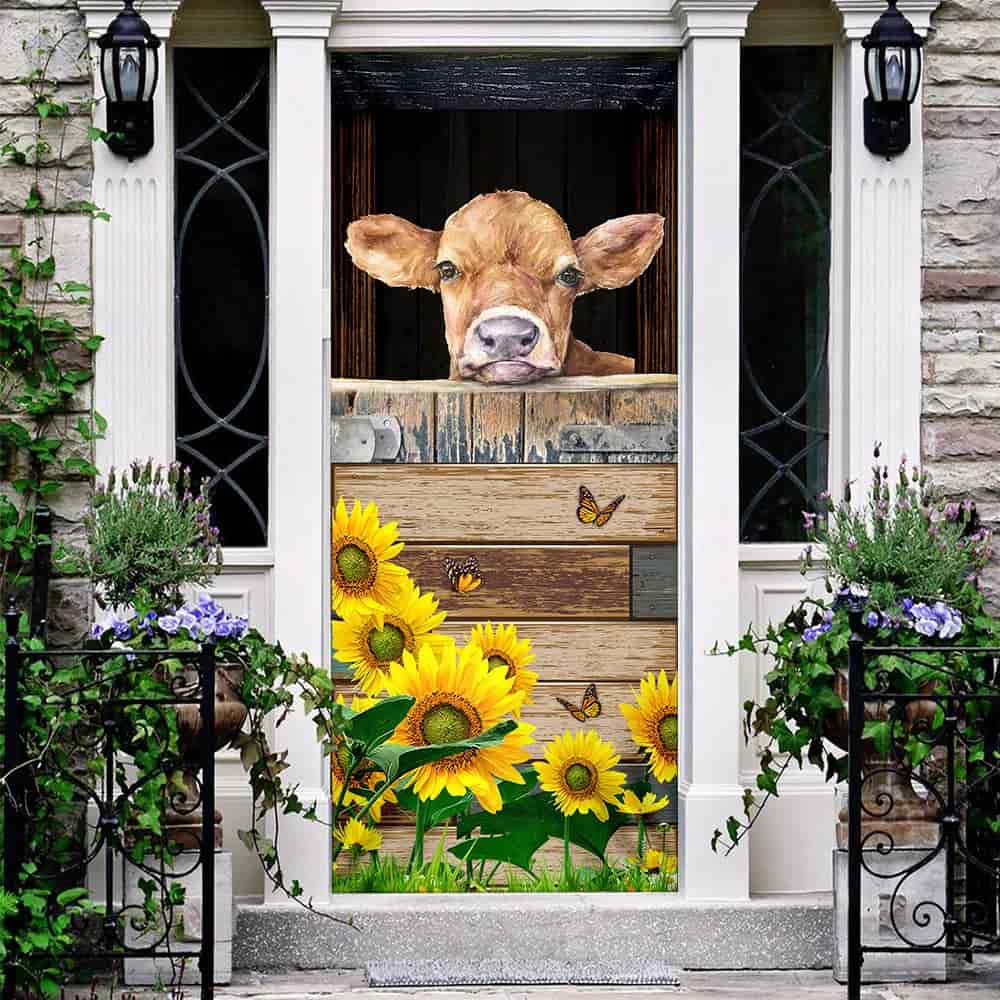 Cow Sunflower Door Cover