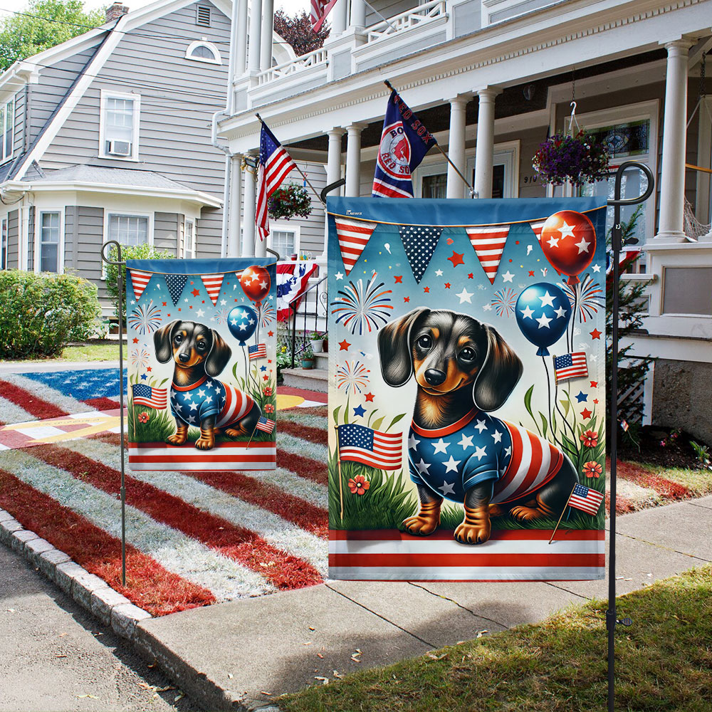 Dachshund Dog America 4th July Flag