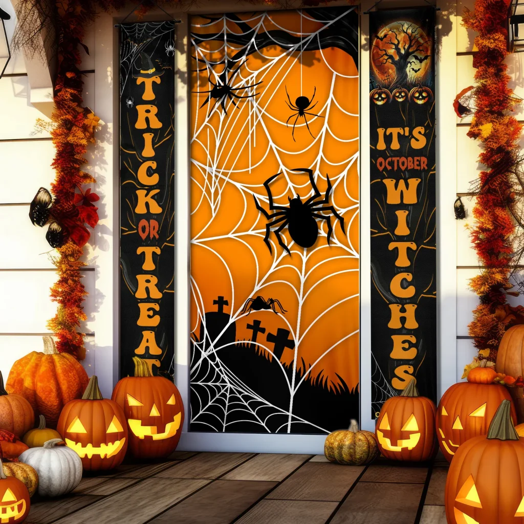 Halloween Spiderweb Door Cover & Banners