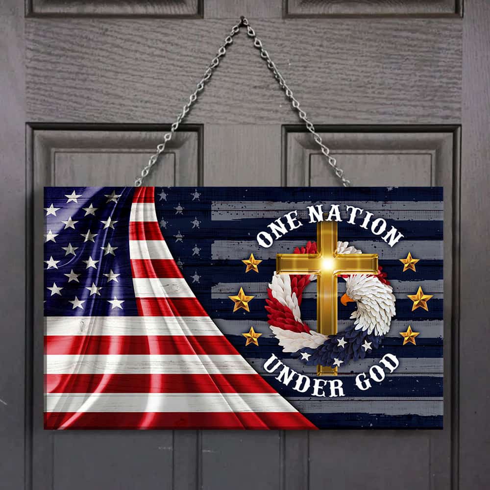 One Nation Under God Rectangle Wooden Sign