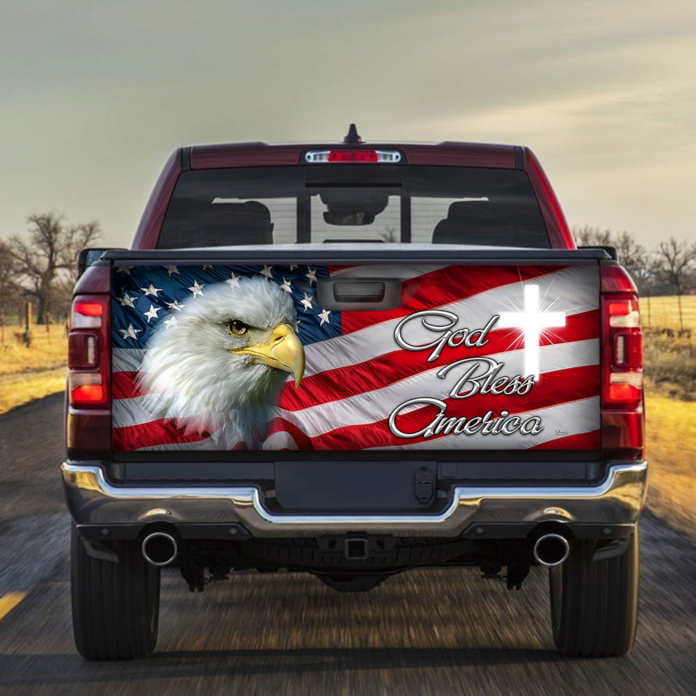 Patriot Eagle God Bless America Truck Tailgate Decal Sticker Wrap
