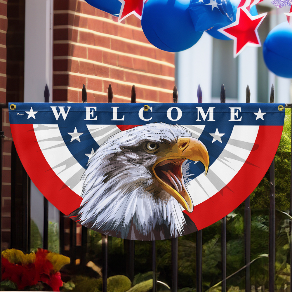 Patriotic Eagle Welcome American Non-Pleated Fan Flag MLN3138FL