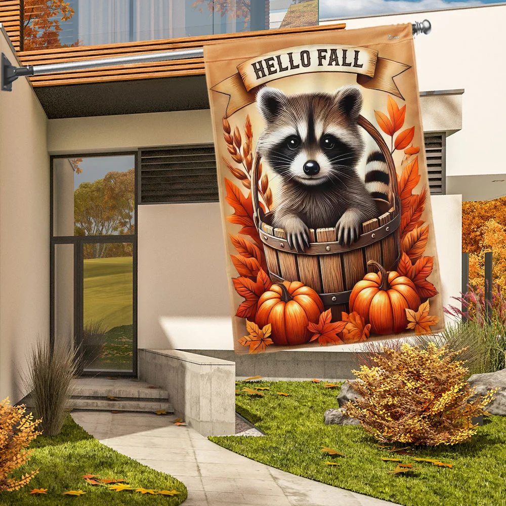 Raccoon Pumpkin Fall Flag